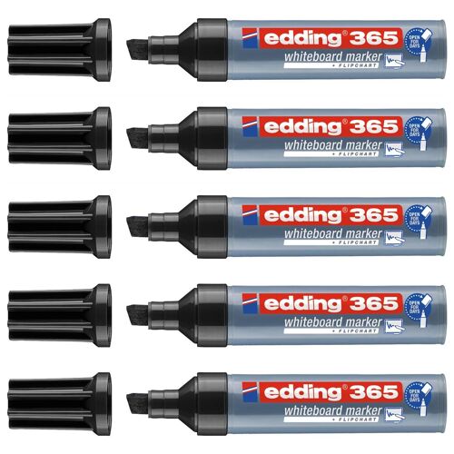 Edding Lot De 5 Marqueurs Pour Tableaux Blancs 365 Pointe Biseautée Noiir 2-7 Mm