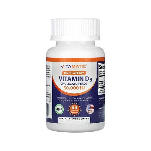 Vitamatic Vitamine D3, 50 000 Ui, 60 Capsules Végétales 