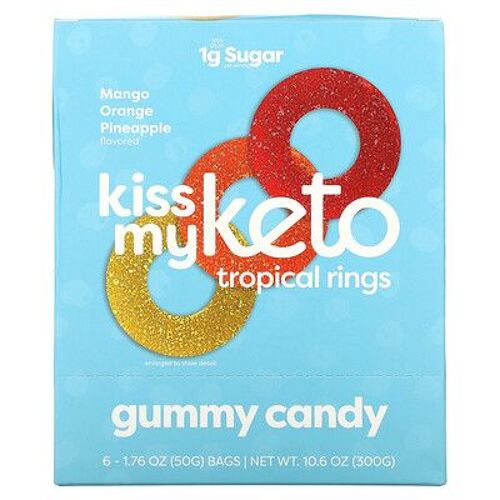 Kiss My Keto Bonbons Gélifiés, Anneaux Tropicaux, Mangue, Orange Et Ananas, 6 Sacs, 50 G Chacun
