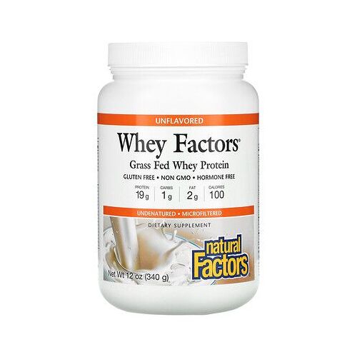 Natural Factors Whey Factors, Protéines De Lactosérum Nourries À L'herbe, Sans Arôme, 340 G 