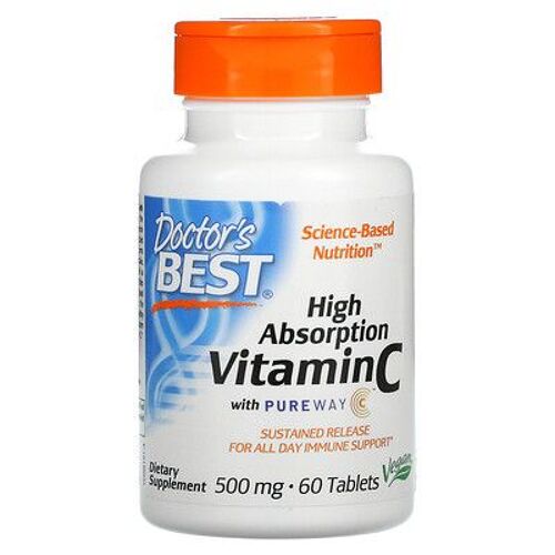 Doctor's Best Vitamine C À Haute Absorption Avec Pureway-C, 500 Mg, 60 Comprimés 