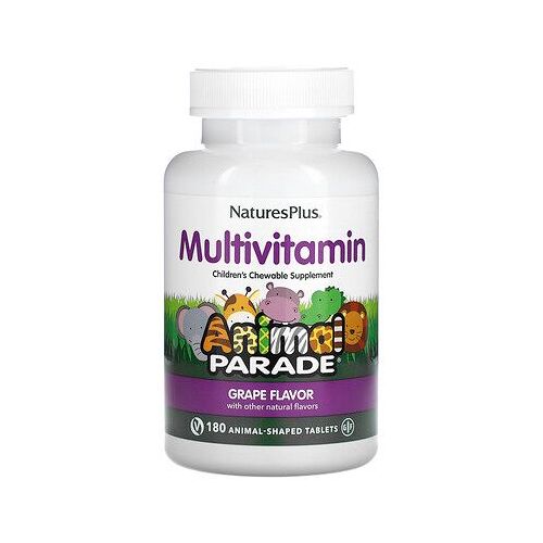 Naturesplus Animal Parade, Complément Multivitaminé À Croquer Pour Enfant, Raisin, 180 Comprimés En Forme D'animaux