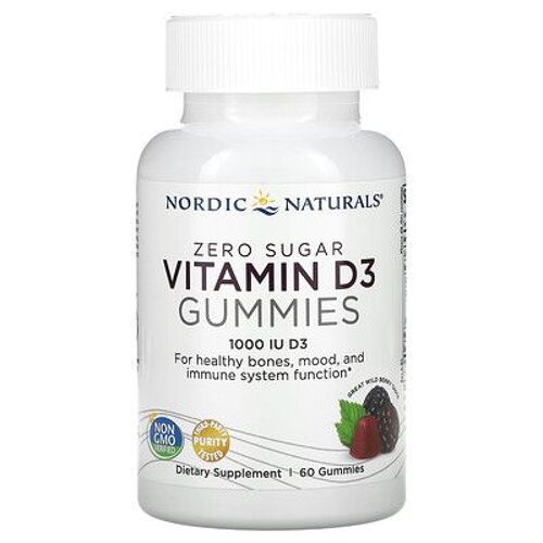 Nordic Naturals Gommes De Vitamine D3 Sans Sucre, Baies Sauvages, 25 ?g (1000 Ui), 60 Gommes