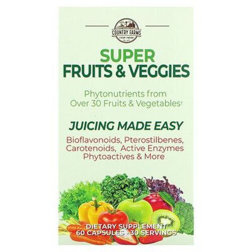 Country Farms Super Fruits Et Légumes, Formule Naturelle Aux Fruits Et Légumes, 60 Capsules 