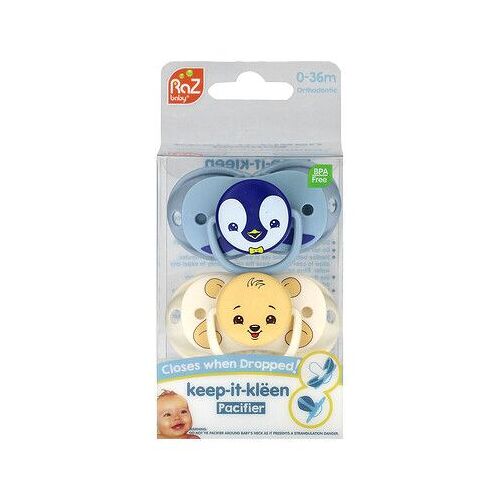 Razbaby Keep-It-Kleen, Sucette, 0-36 Mois, Pingouin Et Ours, 2 Sucettes