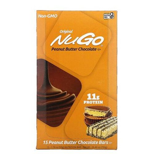 Nugo Nutrition Barres Originales De Chocolat Au Beurre De Cacahuète, 15 Barres, 50 G Chacune