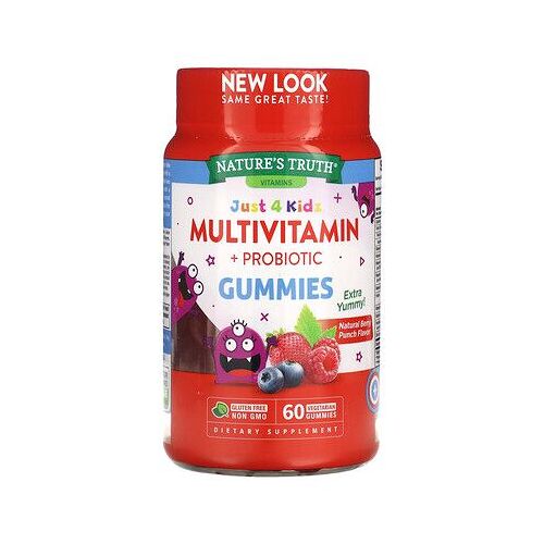 Nature's Truth Just 4 Kidz, Multivitamines + Probiotiques, Punch Aux Baies Naturelles, 60 Gommes Végétariennes 