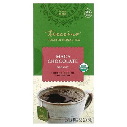 Teeccino Tisane Torréfiée Biologique, Maca Au Chocolat, Sans Caféine, 25 Sachets De Thé, 150 G