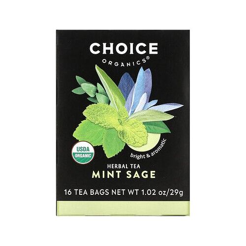 Choice Organic Teas Tisane, Sauge À La Menthe, Sans Caféine, 16 Sachets De Thé, 29 G