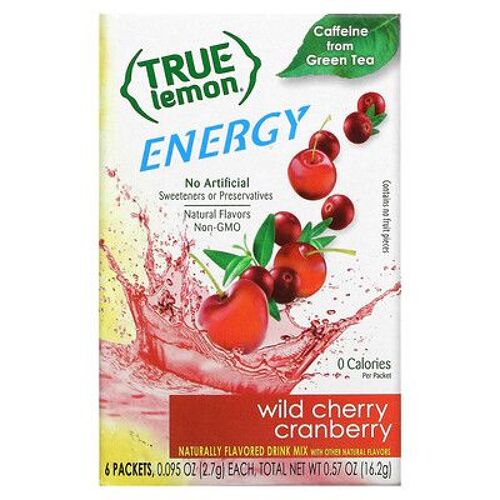 True Citrus True Lemon, Energy, Cerise Et Canneberges Sauvages, 6 Sachets, 2,7 G Chacun