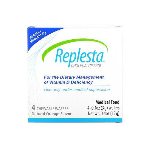 Replesta Vitamine D-3, Cholécalciférol, Orange Naturelle, 50 000 Ui, 4 Gaufrettes À Croquer 
