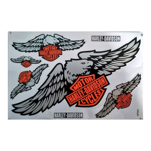 Planche De 7 Stickers Aigle Harley Hd Noir Gris Orange Autocollant