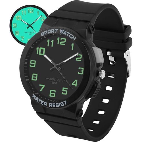 Montre Enfants Rétroéclairée Pour Garçons Filles - Bracelet En Caoutchouc, Etanche, Sports De Plein Air - 7-15 Ans - Noir