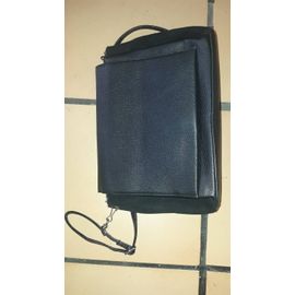SAC A MAIN BANDOULIÈRE NOIR CUIR PU BESACE A COMPARTIMENTS PORTE DOCUMENT SACOCHE BAGAGE A RABAT AIMANT PERSONNEL PARFOIS 2 MATIERES DAIM BOX ZIP POCHES MULTIPLES ACCESSOIRE DE MODE FEMME VILLE