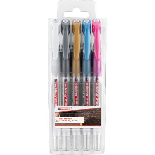 Edding Roller À Encre Gel 2185 Jeu De 5 Métallisés-Blanc 0,7 Mm