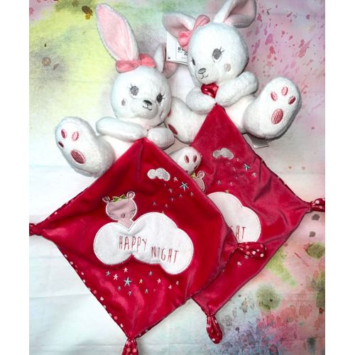 Doudou Lapin Blanc Rose Fuchsia Happy Night Ours Rose Mouchoir Lot De Deux Doudous Lapins Poupees Filles Kiabi