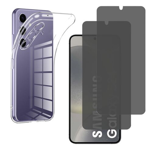 Coque pour Samsung Galaxy S24 et 2 Verres Trempé Noir Anti Espion Vitre Protection Ecran Phonillico®