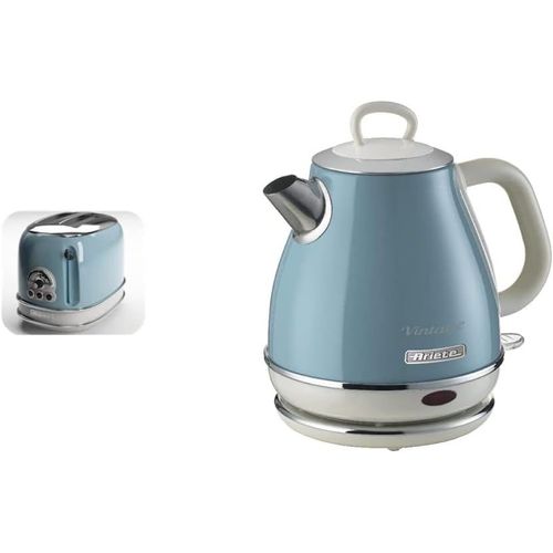 Vintage 155 Grille-Pain Design 2 Tranches,Bleu Pastel & Vintage 2868 Bouilloire Électrique En Acier Inoxydable Pour Infusions,Thés Et Tisanes,Système De Mise Hors Tension,Bleu Clair