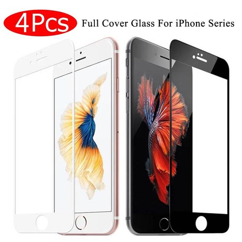 4 Pièces Couverture Complète Verre Trempé Pour Iphone 7 8 6 6s Plus Protecteur D'écran Film De Protection Pour Iphonexxs Max Xr Bord Incurvé.For Iphone 6.4 Piece Black