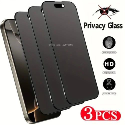 3 Pièces Verre Trempé De Confidentialité Pour Iphone 17/16/15/14/13/12/11 Promax 15 Plus 17 Pro 12 Mini Xr Xs 15 Pro Film De Protection Anti-Espion.3pcs.Anti-Spy Glass