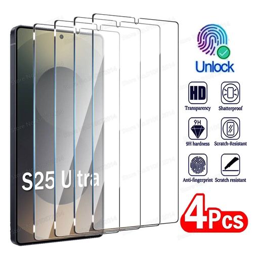Verre Trempé De Déverrouillage Par Empreinte Digitale,4 Pièces,Pour Samsung Galaxy S25 Ultra Edge S22 S23 Pour Samsung S24 Ultra Plus S21 S20 Fe,Film De Protection D'écran Transpar.Hd Clear.4 Pièces