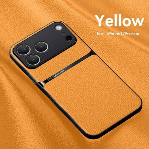 Étui De Téléphone En Cuir Magnétique Pour Iphone 17 16 13 12 11 Pro Max,Housse De Protection D'objectif Pour Iphone 17 Air 15 14 Pro Max 16 Plus.Yellow.For Iphone 11