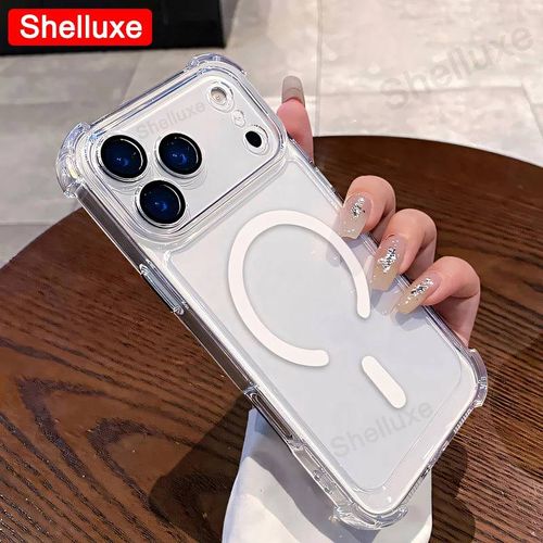 Pour Iphone17 Promax Coque Magnétique Armure Transparente Shelluxe Pour Iphone 17 Pro Max 17Air Étuis Coins De Luxe Housse De Protection.White.For Iphone 17