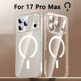 Coque Transparente Protection Complète Dos Magnétique Pour Iphone 17 Pro Max 17 Air Apple Magsafe,Étui Magnétique Sans Fil Original Officiel Luxe Acrylique Silicone Souple La Front.For 17 Pro Max B.