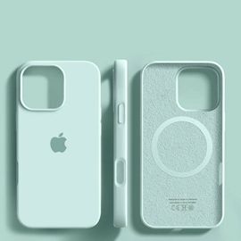 Coque En Silicone Liquide Rose Pour Apple Iphone 15 16 14 13 17 Pro Max 17 Air 16 Plus Pour Magsafe,Housse De Protection Officielle Originale.Cyan.Iphone 13