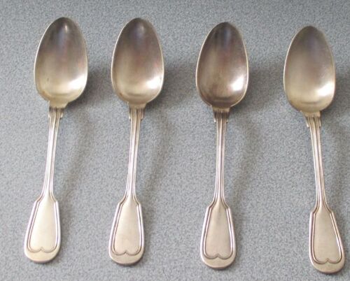 Quatre Cuilleres A Soupe - Modèle Au Filet - Poinçons 84 Et Métal Blanc - Taille 20.5cm - Couverts D'argenterie Du 19eme Siecle - Avec Signes D'usure Et Griffures