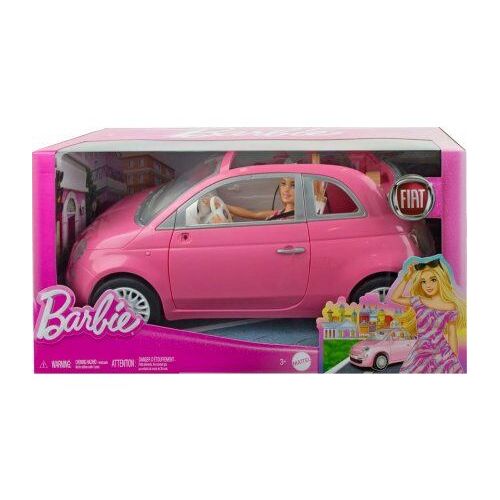 Barbie Voiture Rose Pour Fiat 500 Et 1 Poupée Mannequin - Set Véhicule Décapotable 4 Places - Jouet Fille + Carte Animal