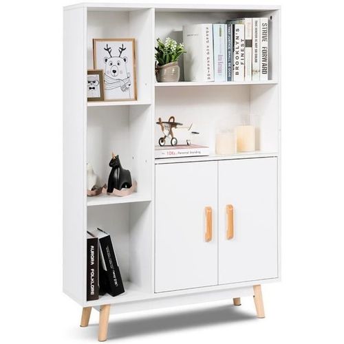 Costway Bibliothèque Scandinave Blanche 80x24x119 Cm Armoire De Rangement Avec Cube De Rangement Idéal Pour Salon, Chambre, Entrée