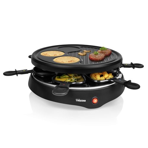 Tristar Appareil à raclette 6 poêlons RA-2998, Plaque Grill et crêpière, Noir