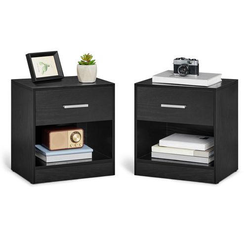 Lot De 2 Tables De Chevet, Avec Tiroir, Poignée, Compartiment Ouvert, 39 X 28 X 41 Cm, Noir Classique