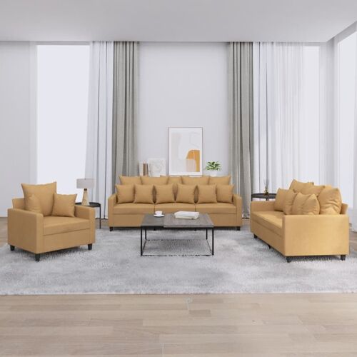 vidaXL Ensemble de canapés 3 pcs avec coussins Marron Velours