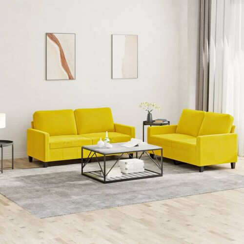 vidaXL Ensemble de canapés 2 pcs avec coussins Jaune Velours