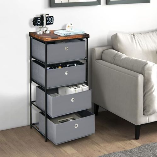 COSTWAY Commode 4 Tiroirs en Tissu 42 x 33,5 x 84,5 cm, avec Cadre en Métal, Meuble Tiroir Rangement pour Chambre, Industriel, Gris