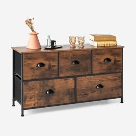 Commode - Costway - 5 Tiroirs - Marron Et Noir