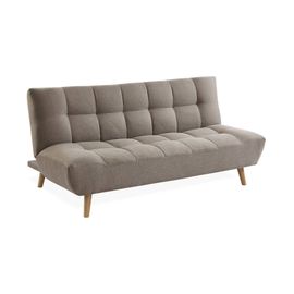 Canapé 3 Places Banquette Clic Clac. Convertible. En Tissu Beige Et Pieds Bois Naturel