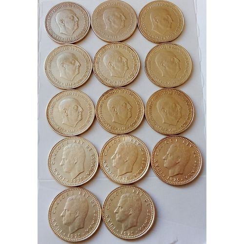 15 Pièces 1 Peseta Période Diverse (Période De La République Espagnole Francisco Franco. 1966) (Période De La Monarchie Du Roi Juan Carlos Ier 1975) ​
