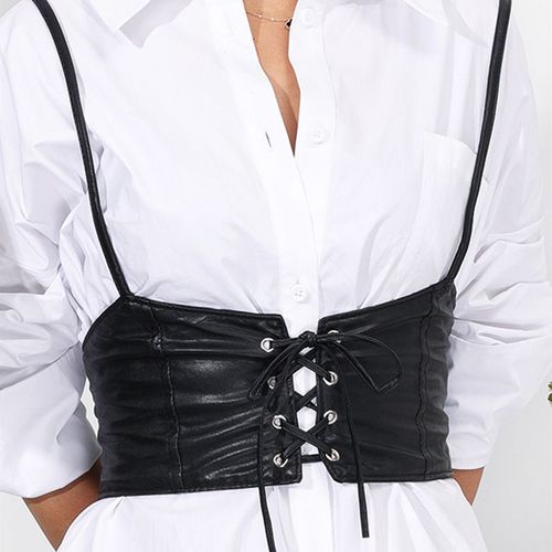 Ceinture Corset En Cuir Synthétique Élastique Pour Femme, 20 Cm De Largeur, Fermeture Par Lacet Et Pression, Idéale Pour Look Steampunk, Halloween Ou Soirée Thème
