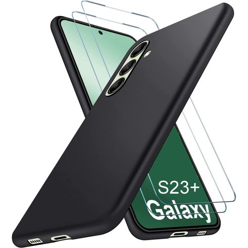 Coque Pour Samsung Galaxy S23 Plus Coque Silicone Gel Ultraslim - Noir + 2 Films Verre Trempé