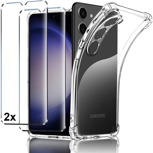 Coque Pour Samsung Galaxy S23 Plus - 2 Films Verre Trempé Coque Silicone Gel Ultraslim - Transparent