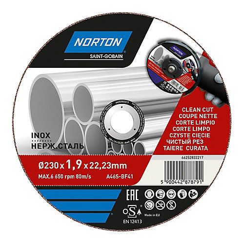 Disque de coupe métal/inox Norton 230x1 9x22 2 mm