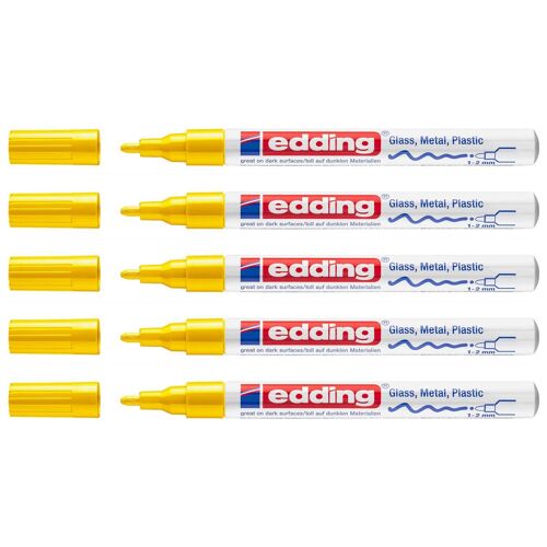 Edding Lot De 5 Marqueurs Peinture Brillante 751 Jaune Pointe Ronde 1-2 Mm