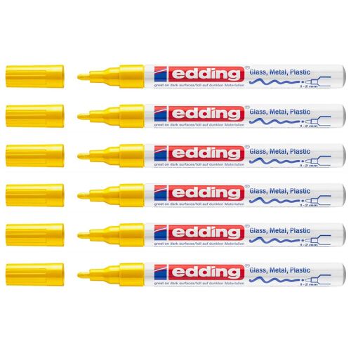 Edding Lot De 6 Marqueurs Peinture Brillante 751 Jaune Pointe Ronde 1-2 Mm