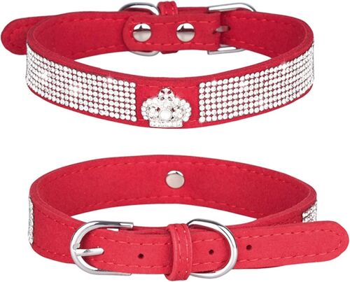 Strass Chien Collier De Chat Bling Diamant Avec Couronne De Strass Décoration Pour Petits Moyens Grands Chiens (Rouge, M) Rouge Moyen