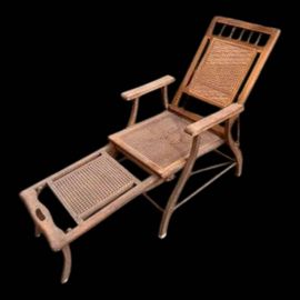 Chaise Longue Vintage Bois Et Cannage Marron