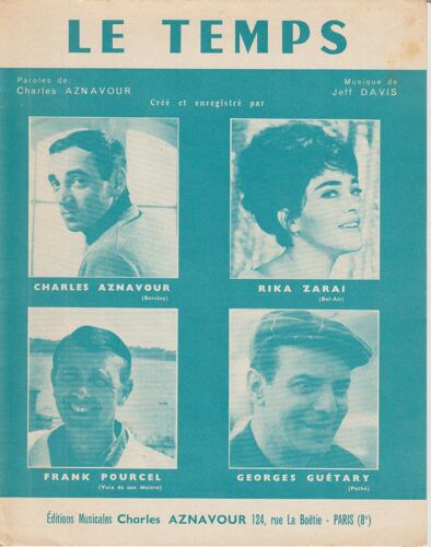 Partition Charles Aznavour "Le Temps" Editions Musicales Charles Aznavour 1964