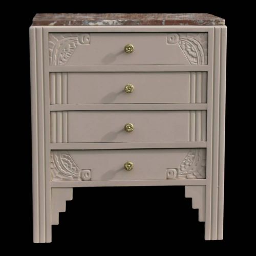 Commode Vintage Rnove Avec Marbre Rouge Et Blanc 4 Tiroirs Beige